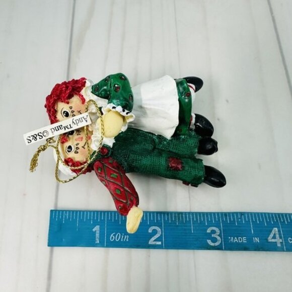 Vintage Raggedy Ann & Andy Dancing Christmas Tree Ornament 1998 Green & Red - Picture 6 of 9